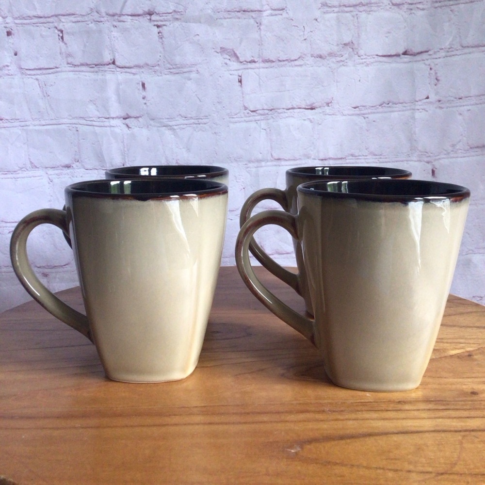 Home Trends Mosaic Tile Square Tan and Brown Ceramic Mugs - Set of 4 - Picture 3 of 12